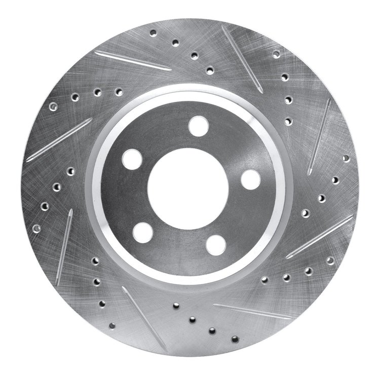 E-Line Drilled & Slotted Silver Brake Rotor, Fits Select Mopar, Position: Front Right