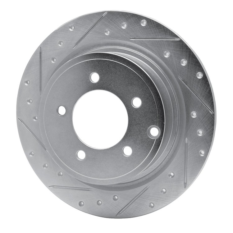 E-Line Drilled & Slotted Silver Brake Rotor, 2007-2017 Fits Multiple Makes/Models, Position: Rear Left