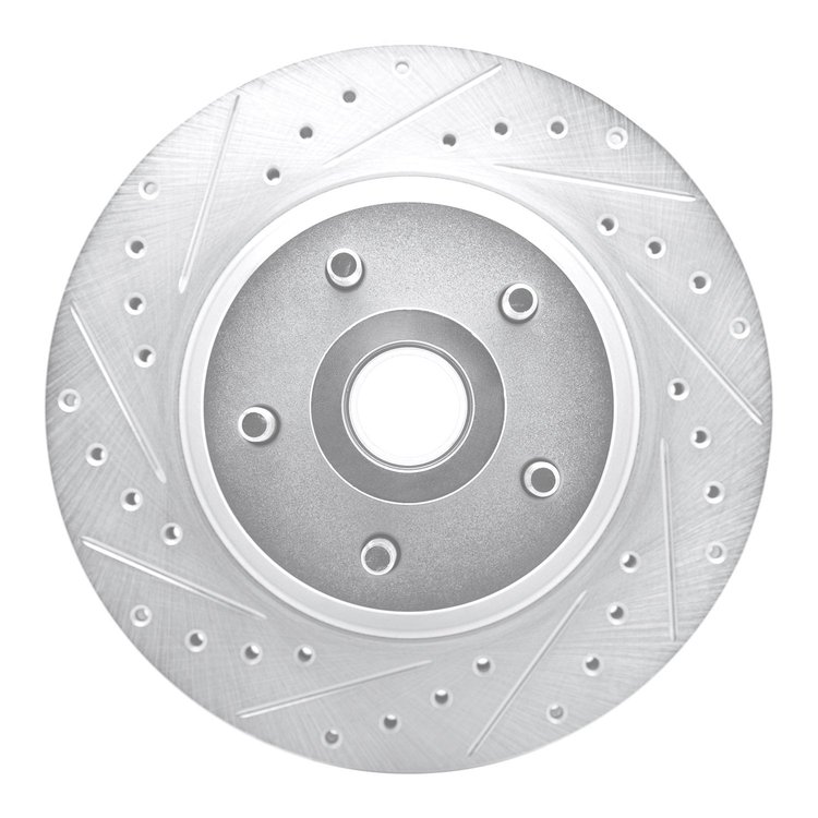 E-Line Drilled & Slotted Silver Brake Rotor, 1971-1981 Mopar, Position: Front Left