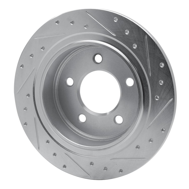 E-Line Drilled & Slotted Silver Brake Rotor, 2004-2008 Mopar, Position: Rear Left