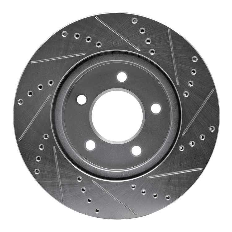 E-Line Drilled & Slotted Silver Brake Rotor, 2004-2008 Mopar, Position: Front Left