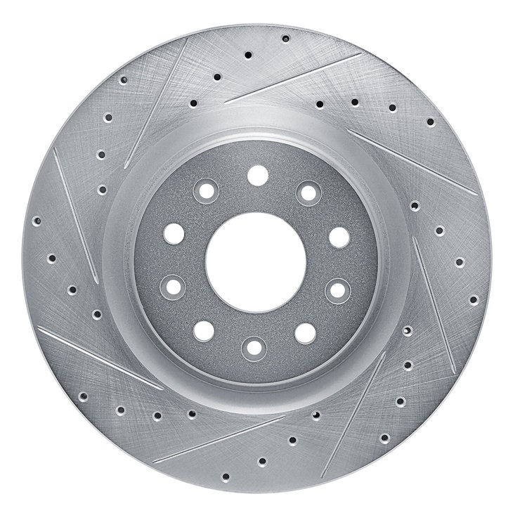 E-Line Drilled & Slotted Silver Brake Rotor, Fits Select Mopar, Position: Front Left