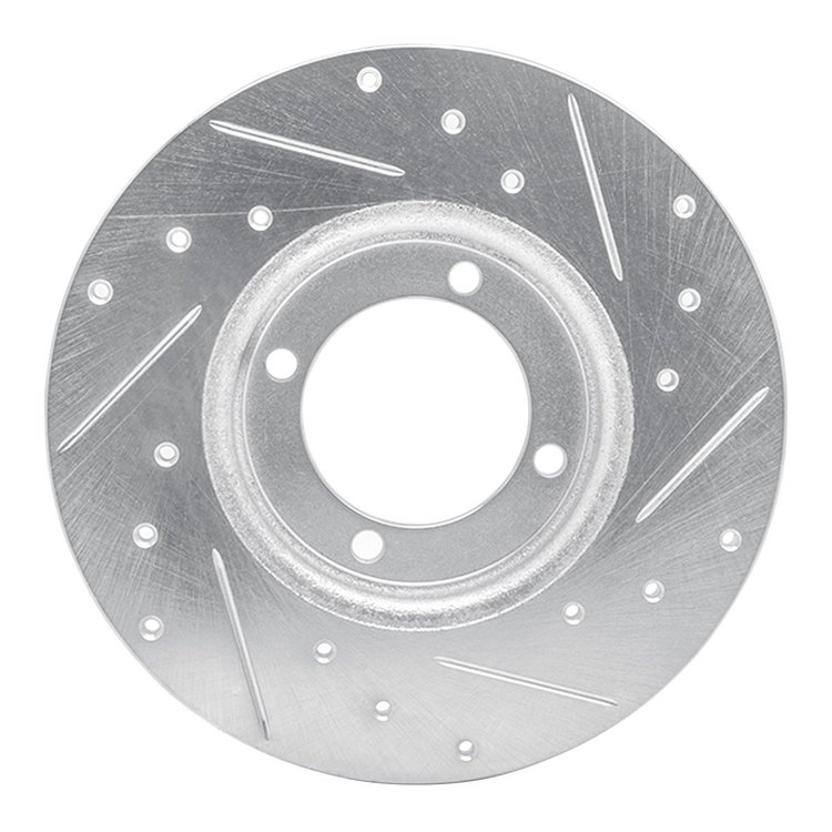 E-Line Drilled & Slotted Silver Brake Rotor, 1978-1983 Mopar, Position: Front Left