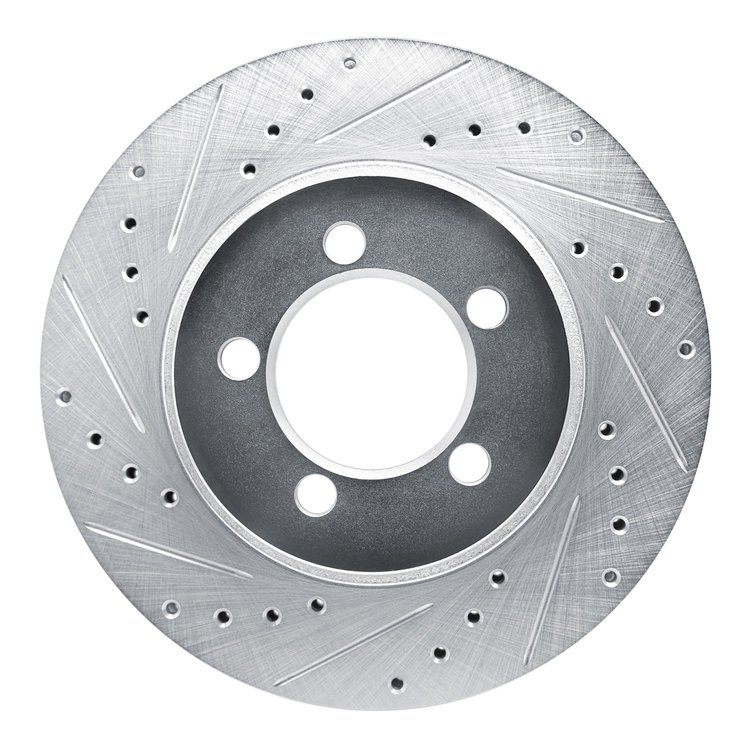 E-Line Drilled & Slotted Silver Brake Rotor, 1965-1972 Mopar, Position: Front Left