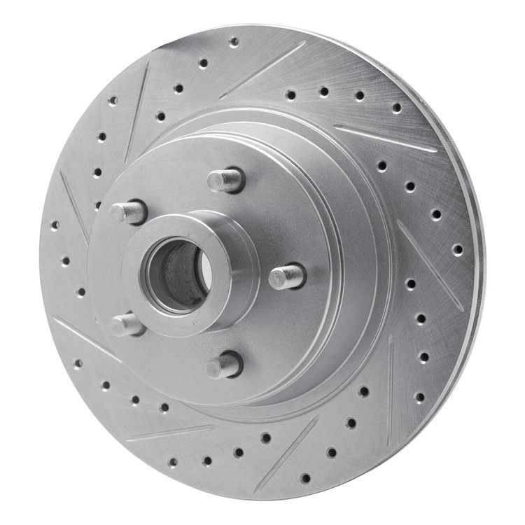E-Line Drilled & Slotted Silver Brake Rotor, 1976-1981 Mopar, Position: Front Left