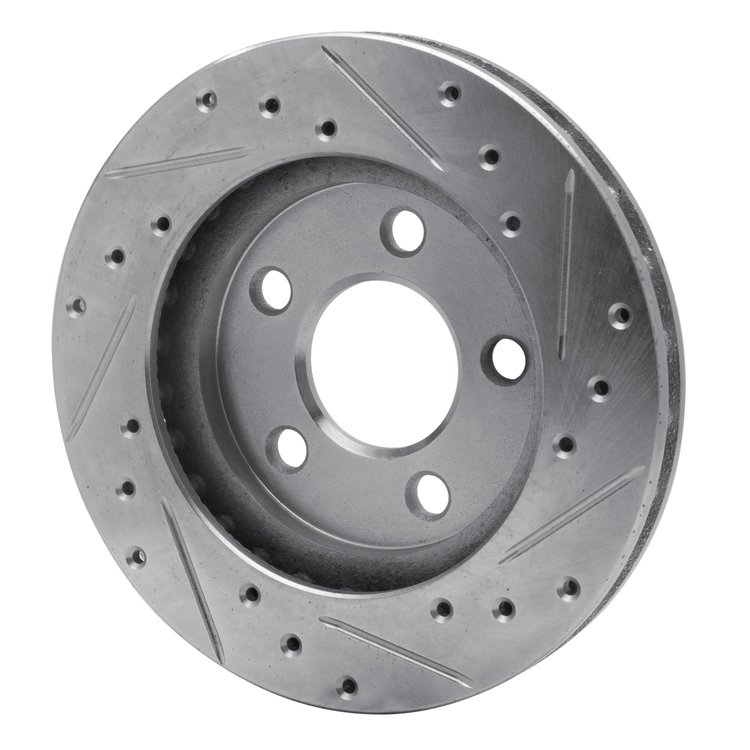 E-Line Drilled & Slotted Silver Brake Rotor, 1985-1989 Mopar, Position: Front Left