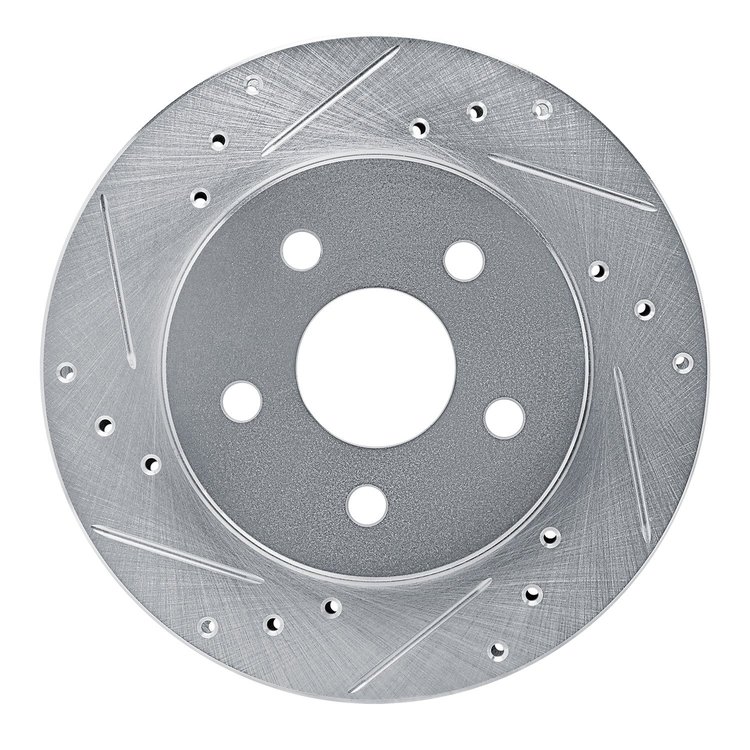 E-Line Drilled & Slotted Silver Brake Rotor, 1988-1990 Mopar, Position: Front Left