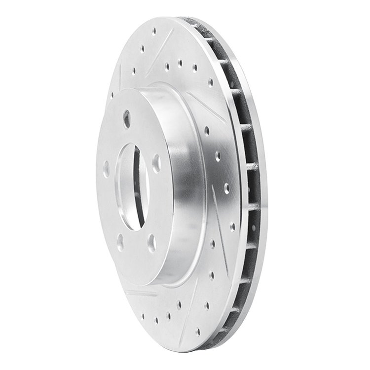 E-Line Drilled & Slotted Silver Brake Rotor, 1993-1997 Mopar, Position: Front Left