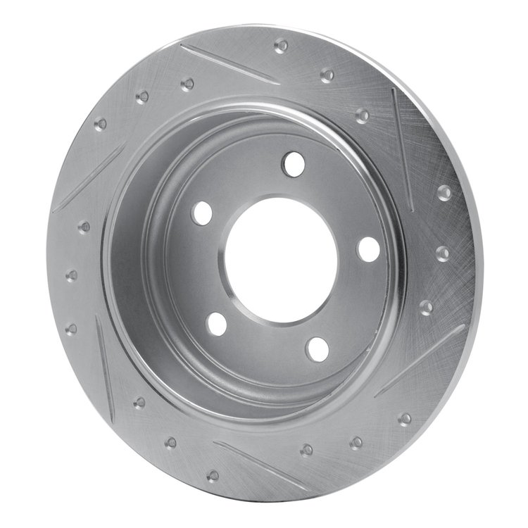 E-Line Drilled & Slotted Silver Brake Rotor, 1993-2004 Mopar, Position: Rear Left