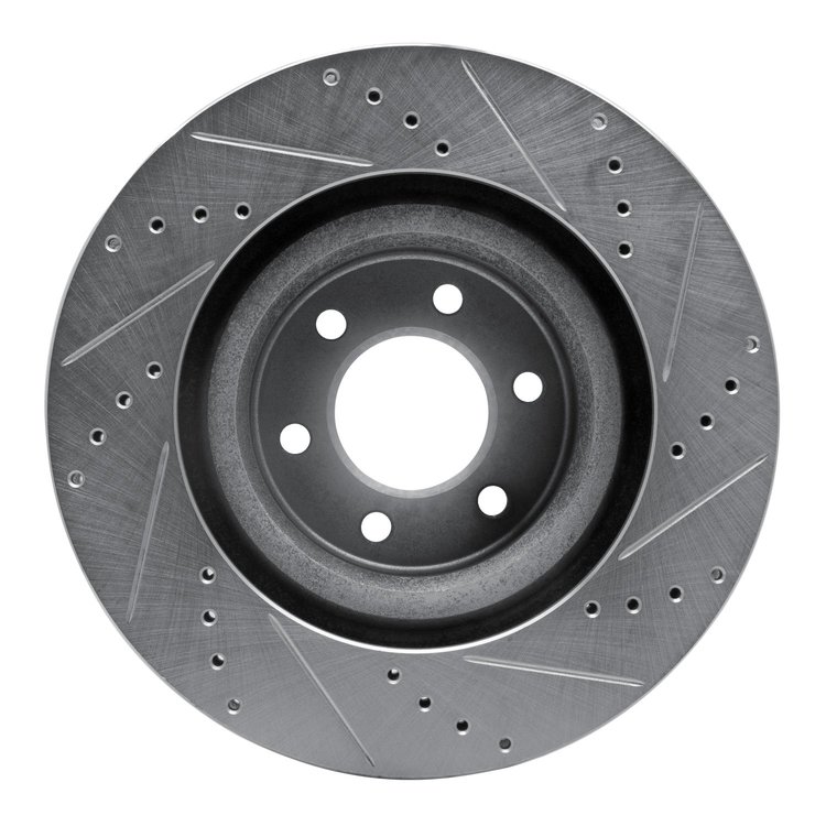 E-Line Drilled & Slotted Silver Brake Rotor, 1992-2002 Mopar, Position: Front Left