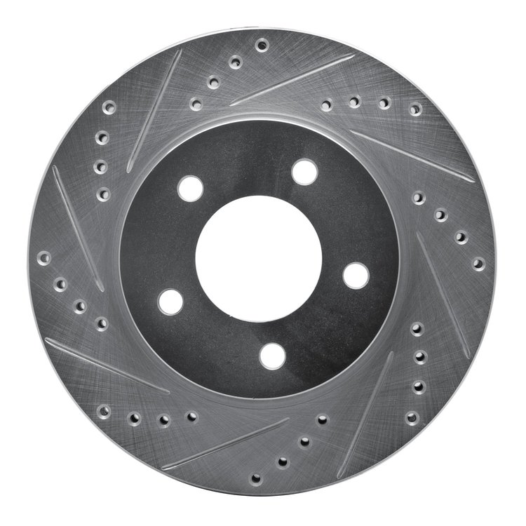 E-Line Drilled & Slotted Silver Brake Rotor, 1998-2000 Mopar, Position: Front Left