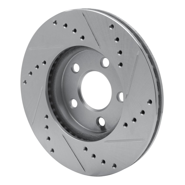 E-Line Drilled & Slotted Silver Brake Rotor, 2000-2005 Mopar, Position: Front Left