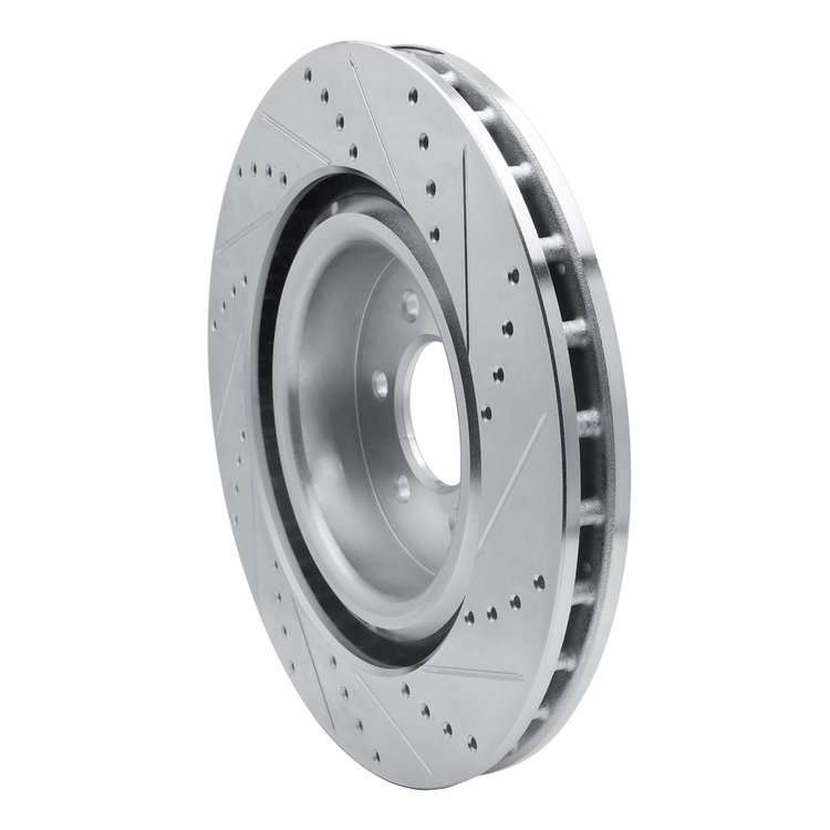 E-Line Drilled & Slotted Silver Brake Rotor, 2003-2017 Mopar, Position: Front Left