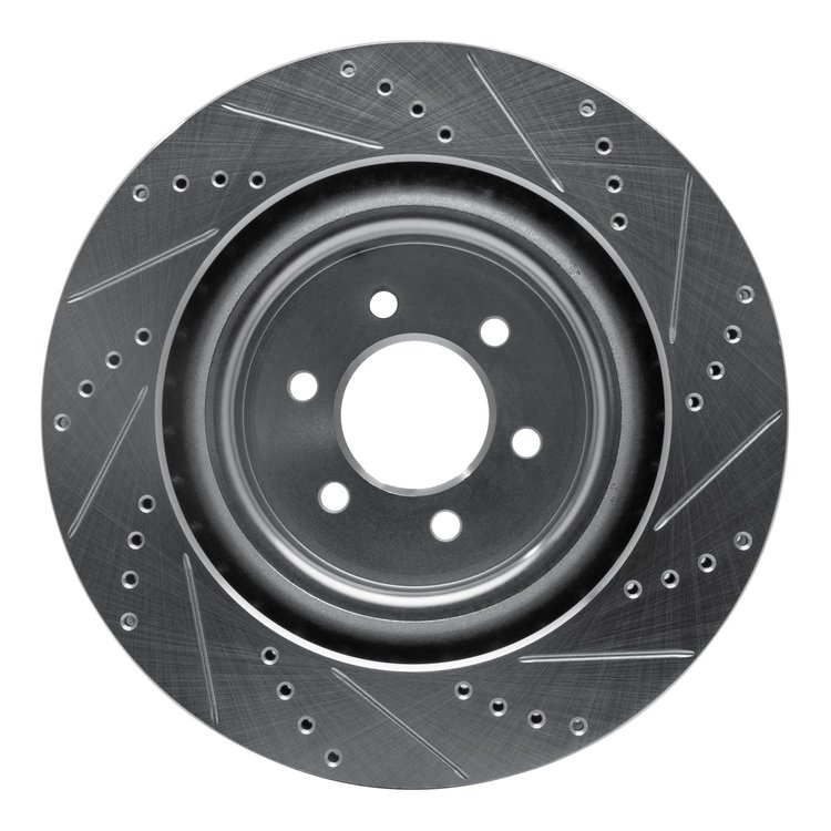 E-Line Drilled & Slotted Silver Brake Rotor, 2003-2017 Mopar, Position: Rear Left