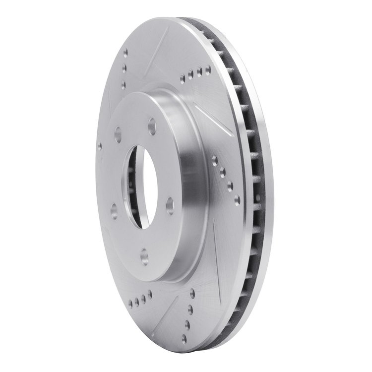 E-Line Drilled & Slotted Silver Brake Rotor, 2007-2017 Fits Multiple Makes/Models, Position: Front Left