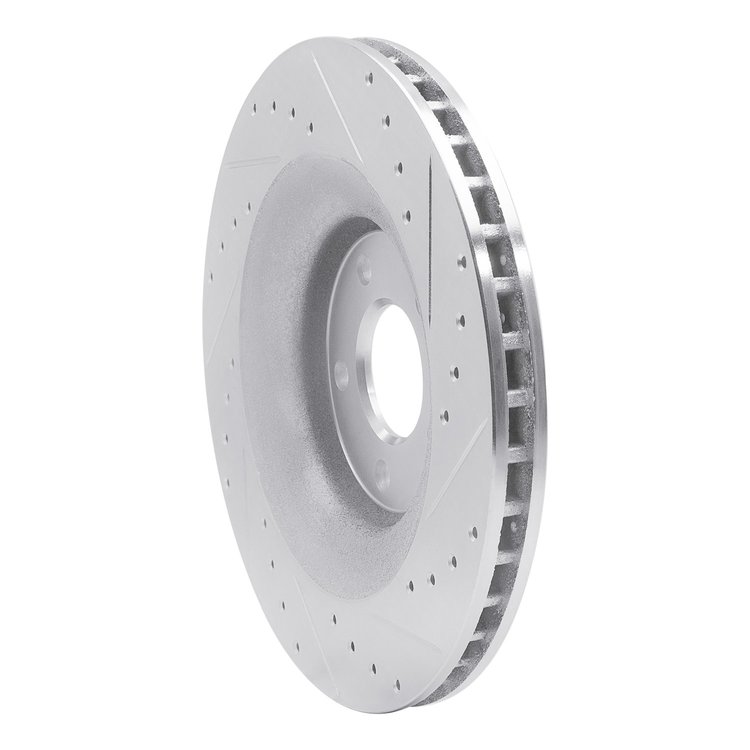 E-Line Drilled & Slotted Silver Brake Rotor, 2008-2014 Mopar, Position: Front Left