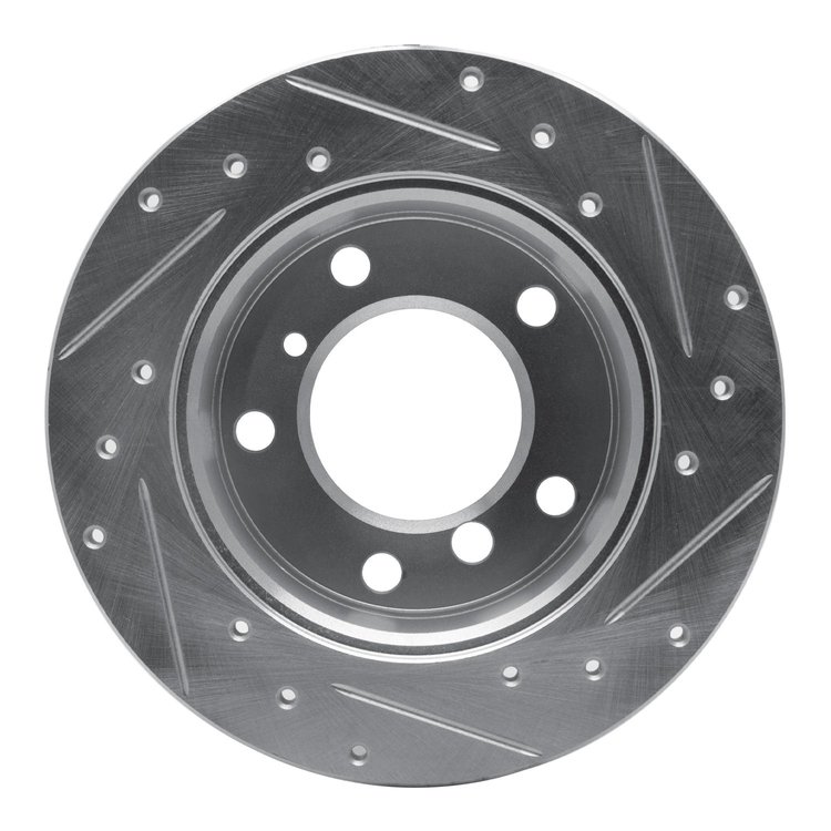 E-Line Drilled & Slotted Silver Brake Rotor, 2002-2018 Fits Multiple Makes/Models, Position: Rear Left