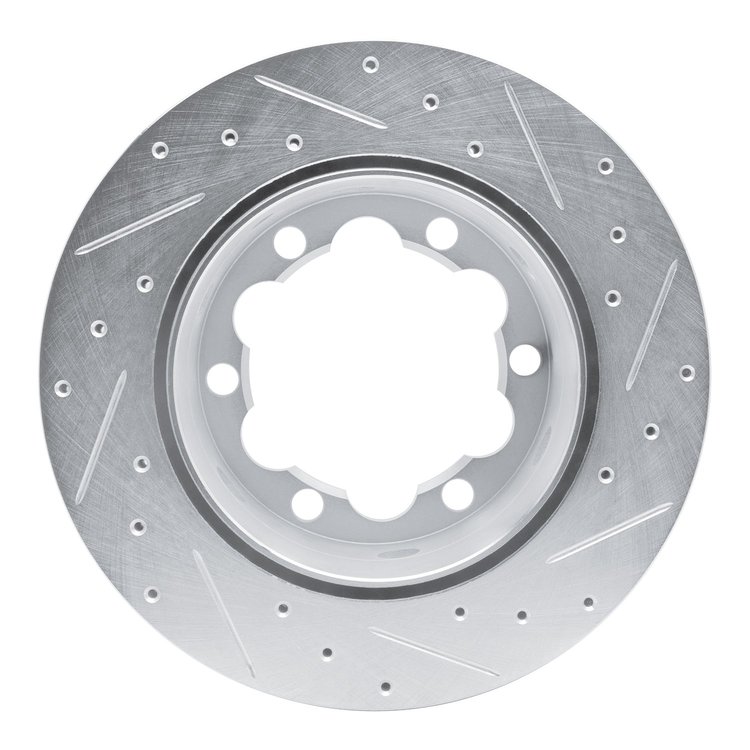 E-Line Drilled & Slotted Silver Brake Rotor, 2002-2006 Fits Multiple Makes/Models, Position: Rear Left