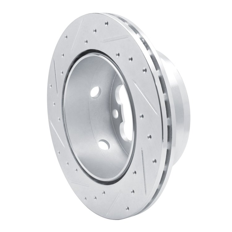 E-Line Drilled & Slotted Silver Brake Rotor, 2002-2006 Fits Multiple Makes/Models, Position: Rear Right