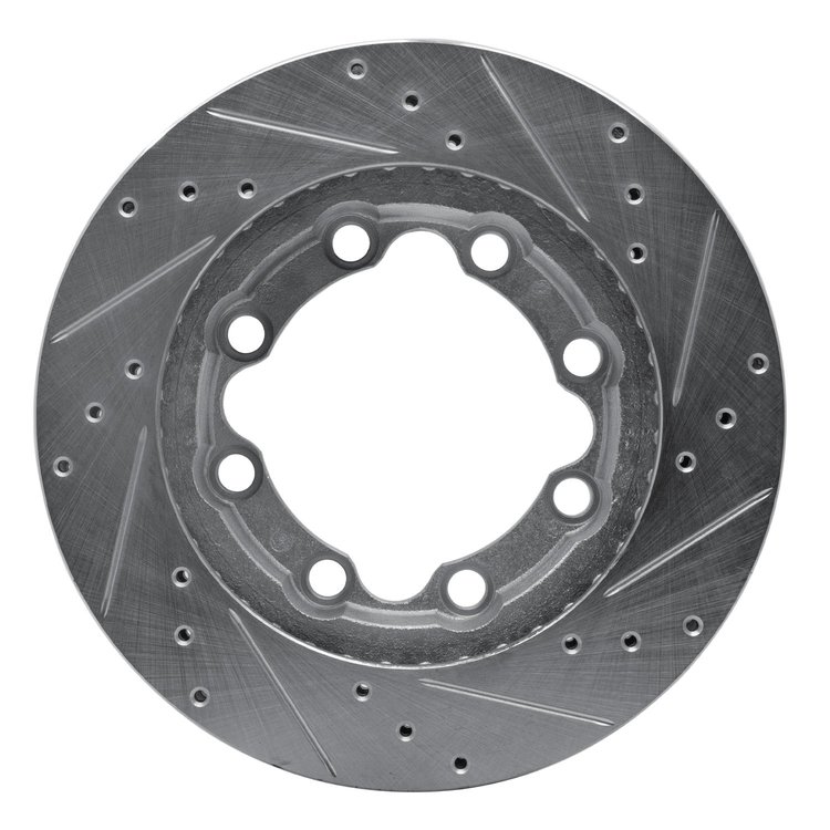 E-Line Drilled & Slotted Silver Brake Rotor, 1988-2000 Fits Multiple Makes/Models, Position: Front Left