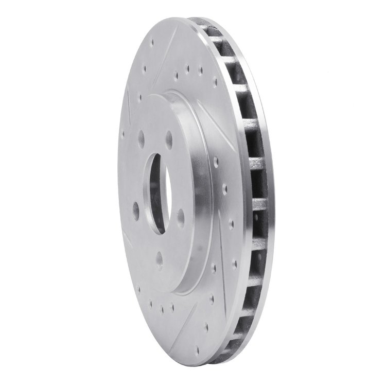 E-Line Drilled & Slotted Silver Brake Rotor, 1984-1995 Mopar, Position: Front Left
