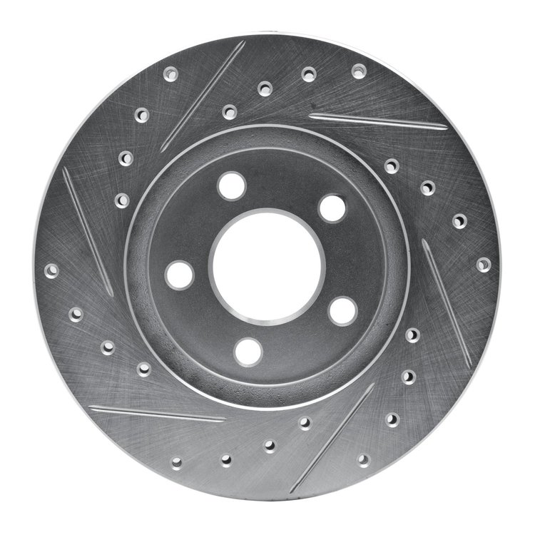 E-Line Drilled & Slotted Silver Brake Rotor, 1984-1995 Mopar, Position: Front Right
