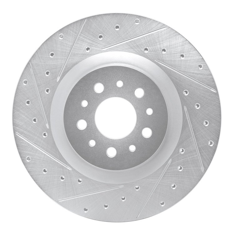 E-Line Drilled & Slotted Silver Brake Rotor, 2015-2021 Mopar, Position: Front Left