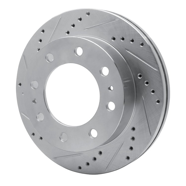 E-Line Drilled & Slotted Silver Brake Rotor, 1992-2000 Fits Multiple Makes/Models, Position: Front Left