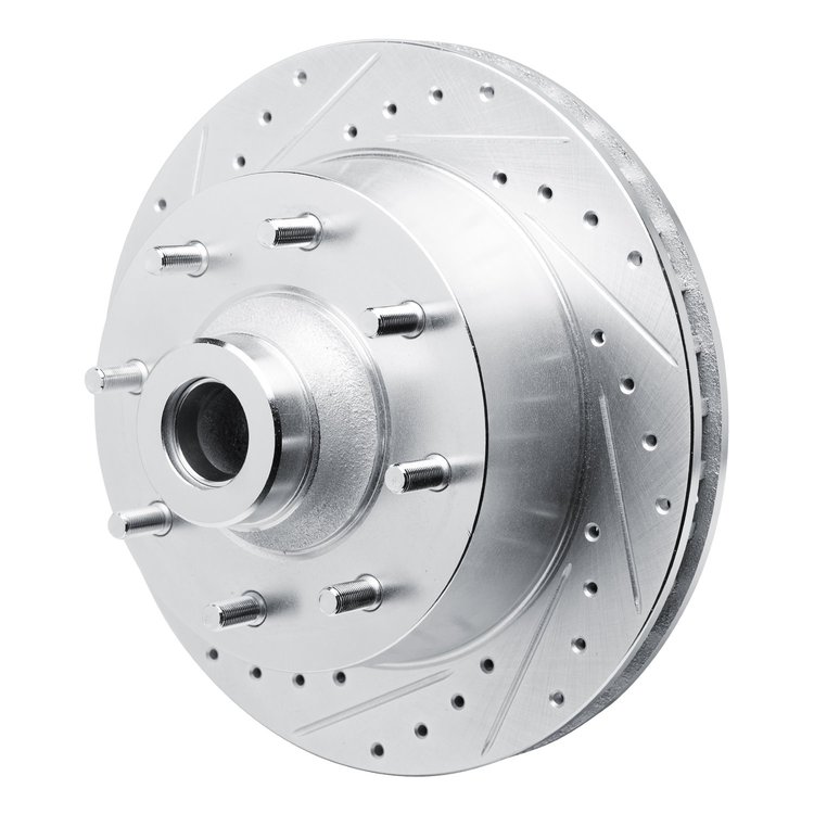 E-Line Drilled & Slotted Silver Brake Rotor, 1973-1977 Mopar, Position: Front Left