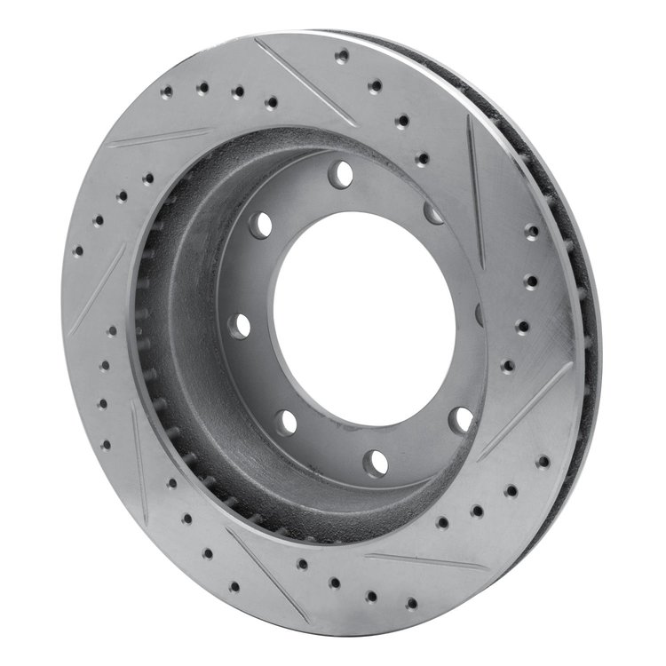 E-Line Drilled & Slotted Silver Brake Rotor, 1973-1993 Mopar, Position: Front Left