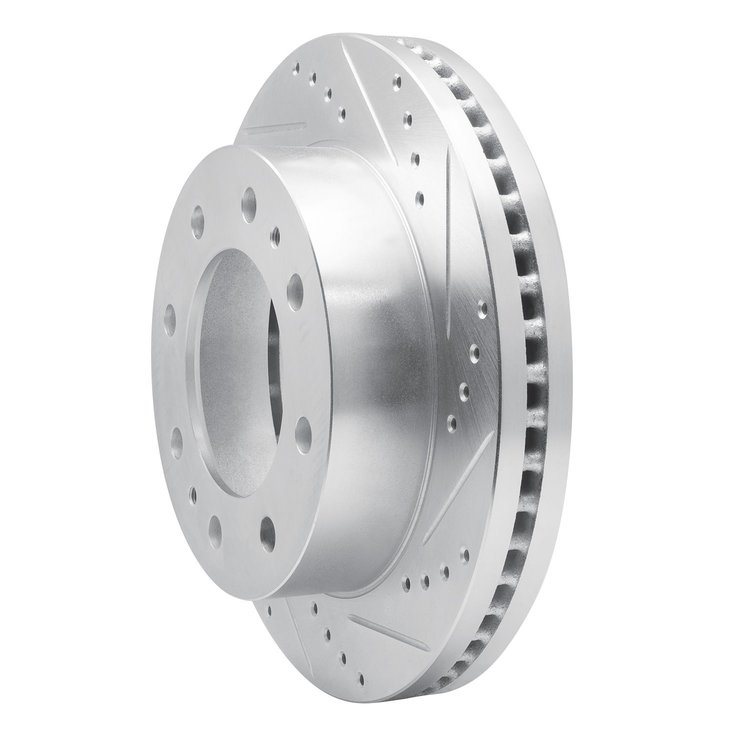 E-Line Drilled & Slotted Silver Brake Rotor, 1971-1997 Mopar, Position: Front Right