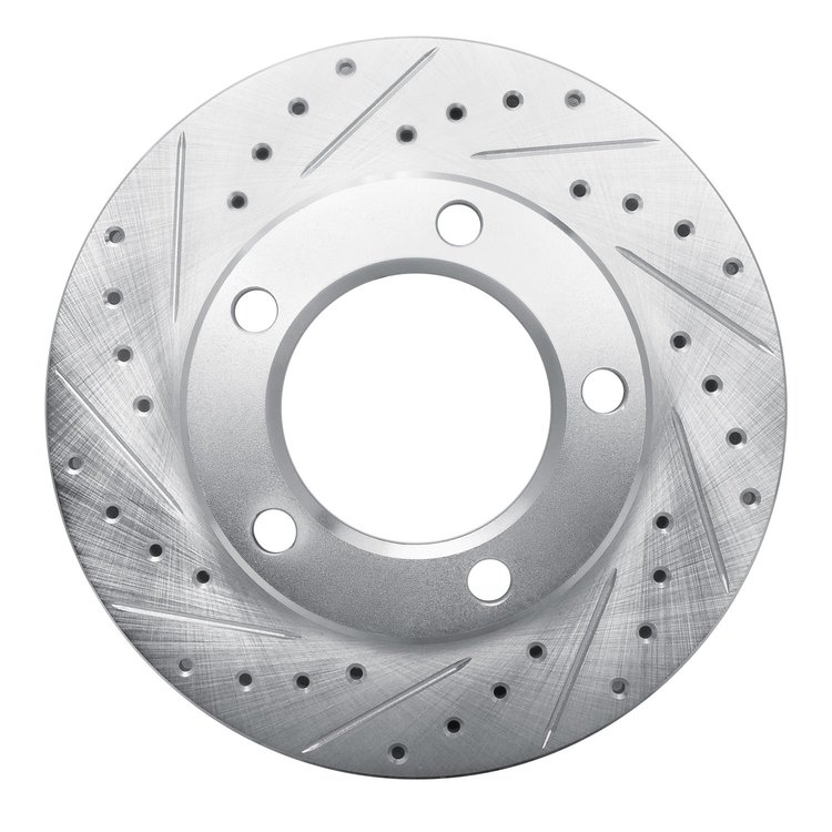 E-Line Drilled & Slotted Silver Brake Rotor, 1980-1993 Mopar, Position: Front Left