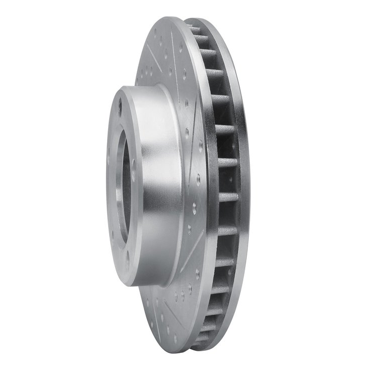 E-Line Drilled & Slotted Silver Brake Rotor, 1980-1993 Mopar, Position: Front Right
