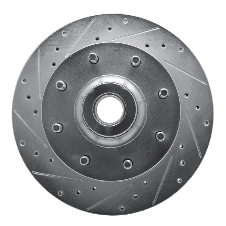 E-Line Drilled & Slotted Silver Brake Rotor, 1978-1997 Mopar, Position: Front Left