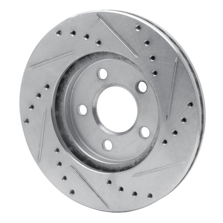 E-Line Drilled & Slotted Silver Brake Rotor, 1986-1990 Mopar, Position: Front Left