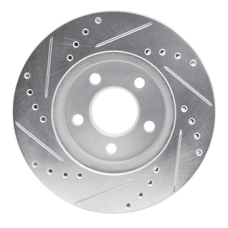 E-Line Drilled & Slotted Silver Brake Rotor, 1986-1990 Mopar, Position: Front Right