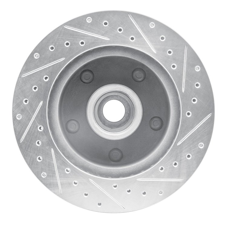E-Line Drilled & Slotted Silver Brake Rotor, 1985-1997 Mopar, Position: Front Left