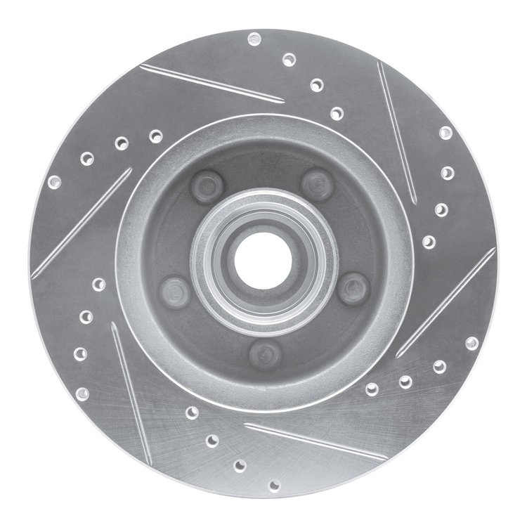 E-Line Drilled & Slotted Silver Brake Rotor, 1987-1990 Mopar, Position: Front Left