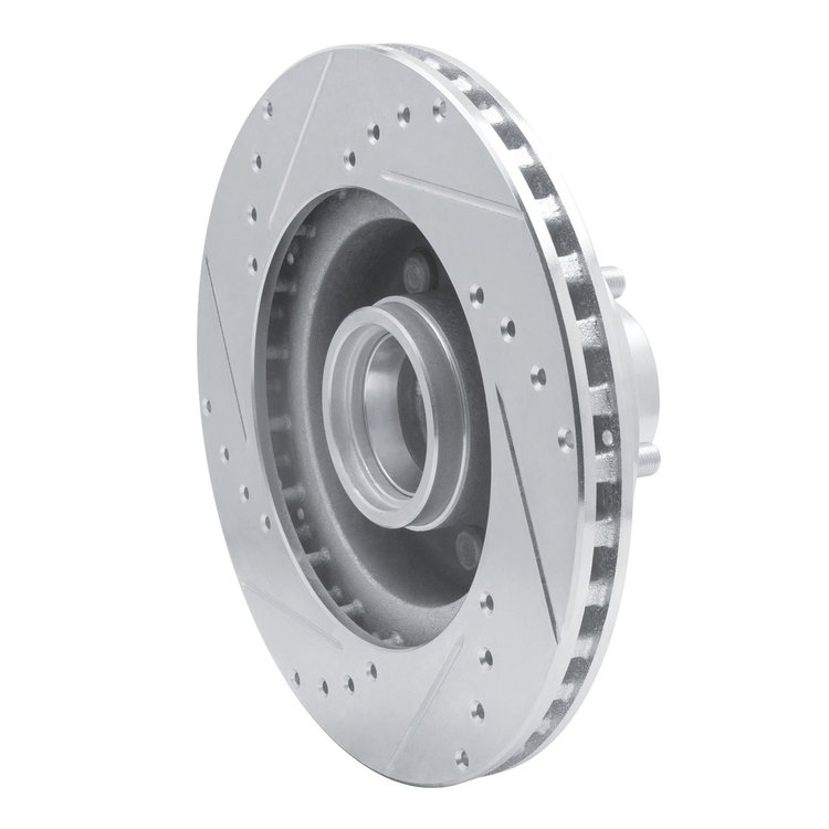 E-Line Drilled & Slotted Silver Brake Rotor, 1987-1990 Mopar, Position: Front Right