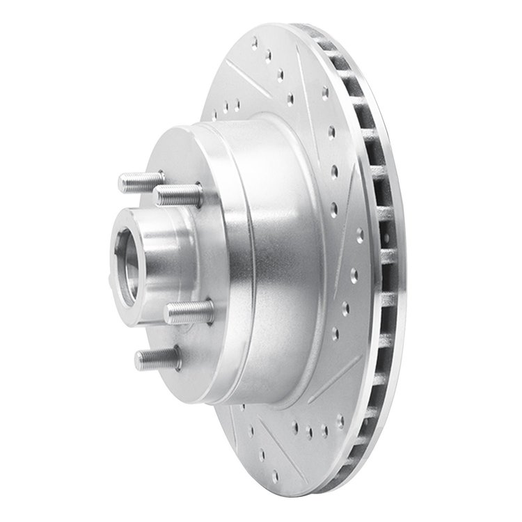 E-Line Drilled & Slotted Silver Brake Rotor, 1987-1990 Mopar, Position: Front Right