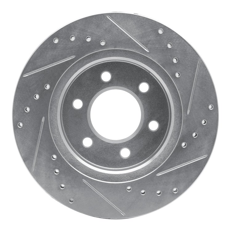 E-Line Drilled & Slotted Silver Brake Rotor, 1991-1996 Mopar, Position: Front Left