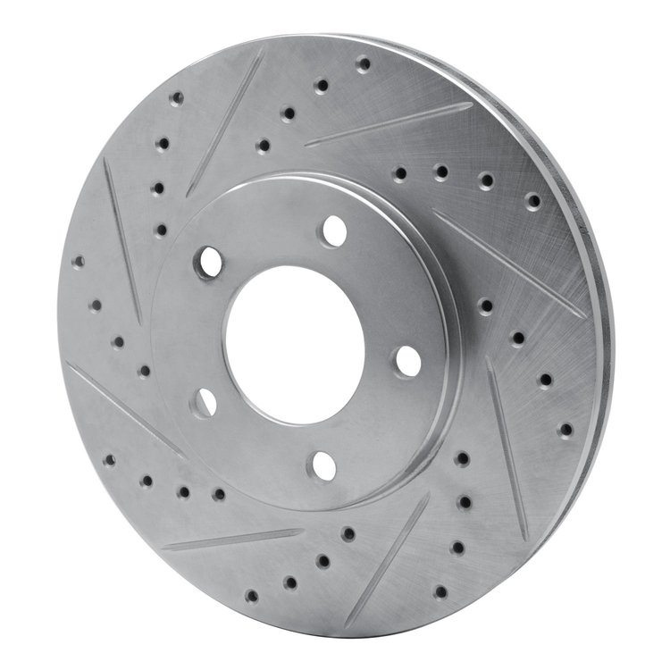 E-Line Drilled & Slotted Silver Brake Rotor, 1991-1996 Mopar, Position: Front Left