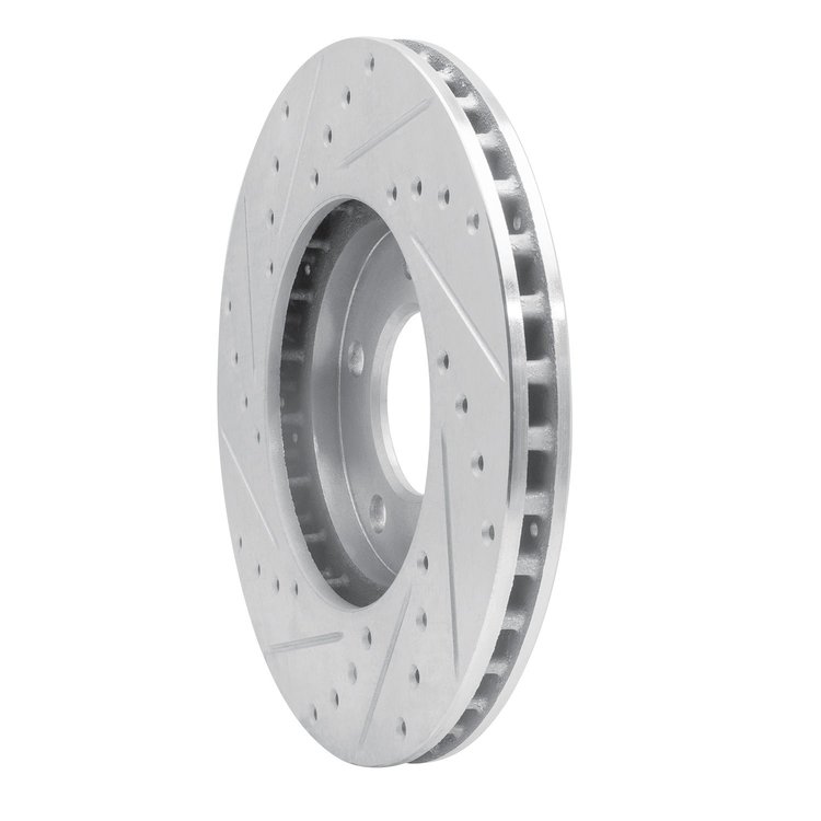 E-Line Drilled & Slotted Silver Brake Rotor, 1991-1996 Mopar, Position: Front Right