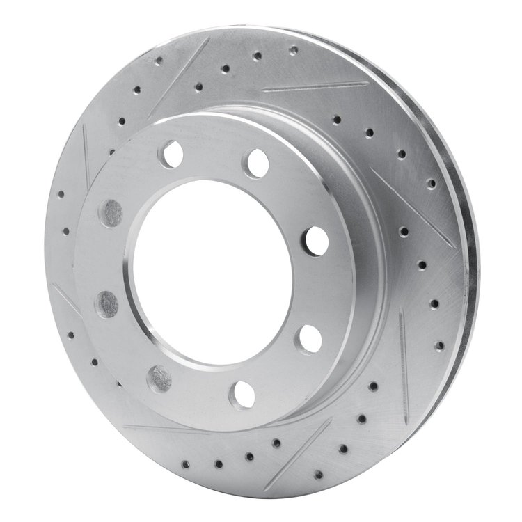 E-Line Drilled & Slotted Silver Brake Rotor, 1989-1993 Mopar, Position: Front Left