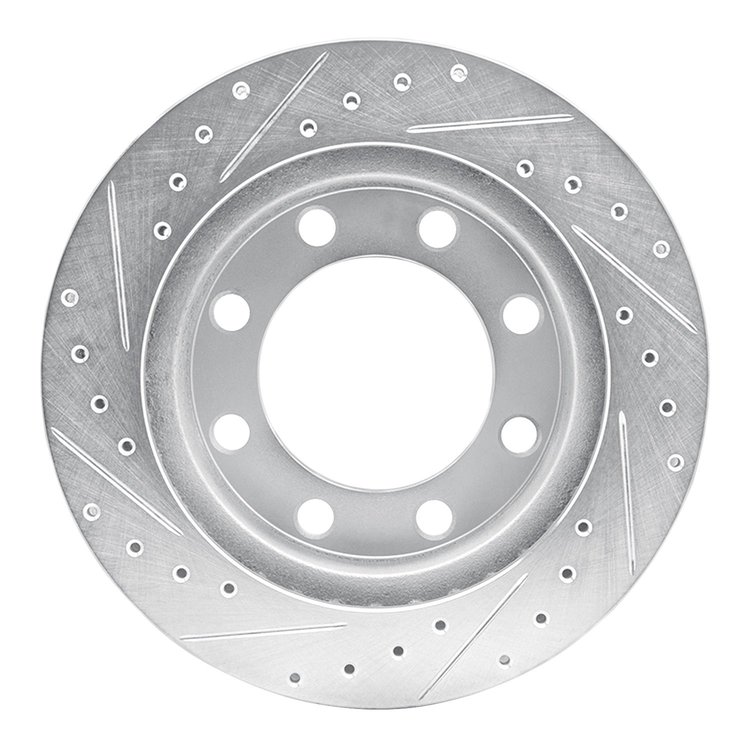 E-Line Drilled & Slotted Silver Brake Rotor, 1989-1993 Mopar, Position: Front Right