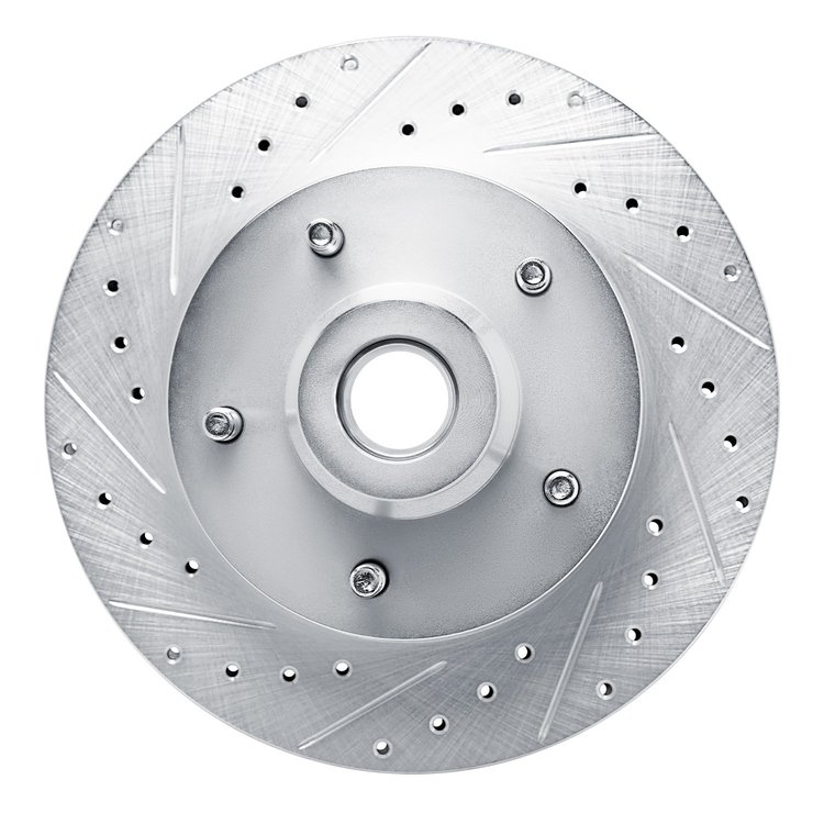 E-Line Drilled & Slotted Silver Brake Rotor, 1994-2002 Mopar, Position: Front Left