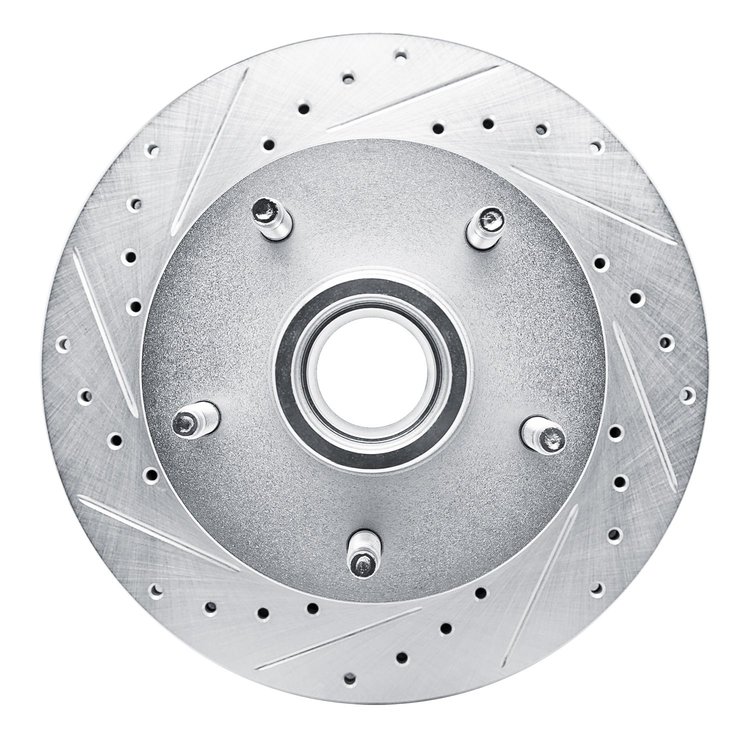E-Line Drilled & Slotted Silver Brake Rotor, 1994-1999 Mopar, Position: Front Left