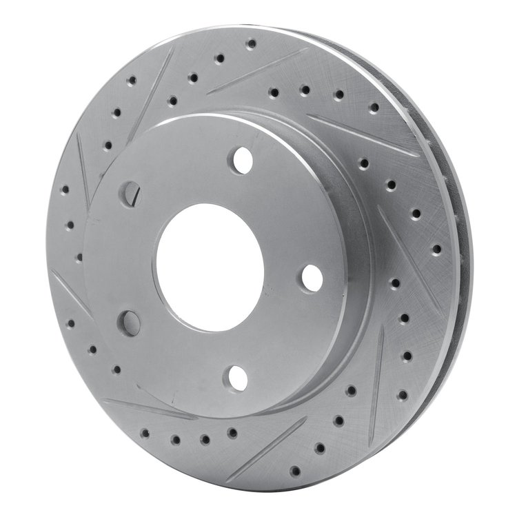 E-Line Drilled & Slotted Silver Brake Rotor, 1994-1999 Mopar, Position: Front Left