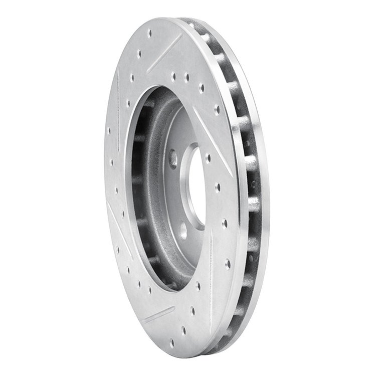 E-Line Drilled & Slotted Silver Brake Rotor, 1996-2000 Mopar, Position: Front Right