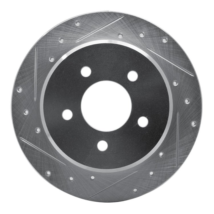 E-Line Drilled & Slotted Silver Brake Rotor, 1997-2007 Mopar, Position: Rear Left